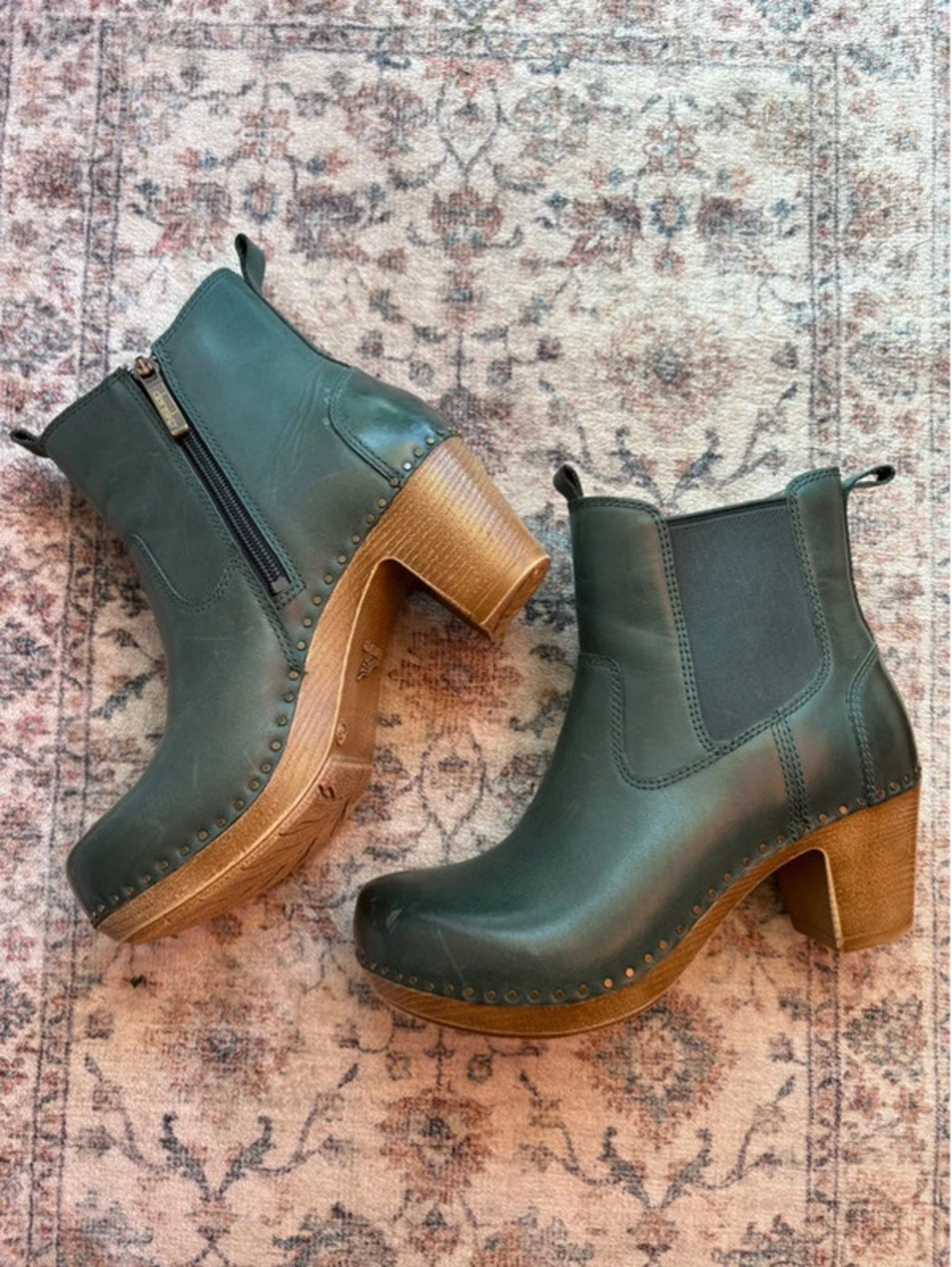 Dansko Shayna Riveted Green Heel Ankle Boots
